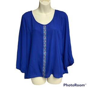 Society Girl electric blue XL long sleeve top bold black back zipper
